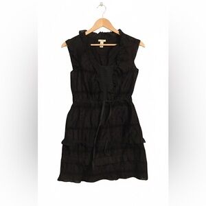 J.CREW Franny Black Eyelet Cotton Ruffle Tiered Mini Dress With Cap Sleeves